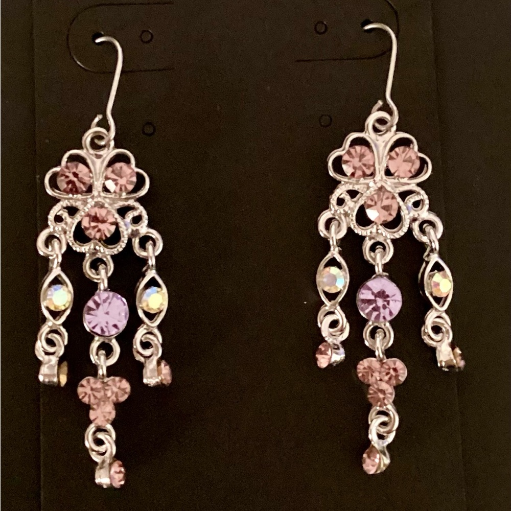 Elegant Silver and Pink Floral Dangle Earrings